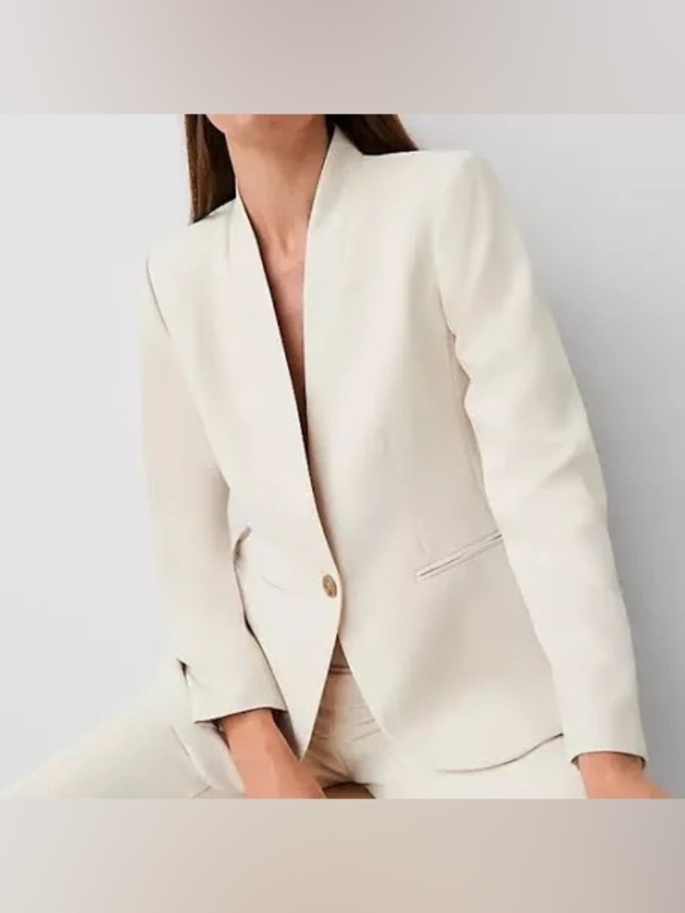 Ann Taylor Ivory Whisper Long Collarless Blazer
